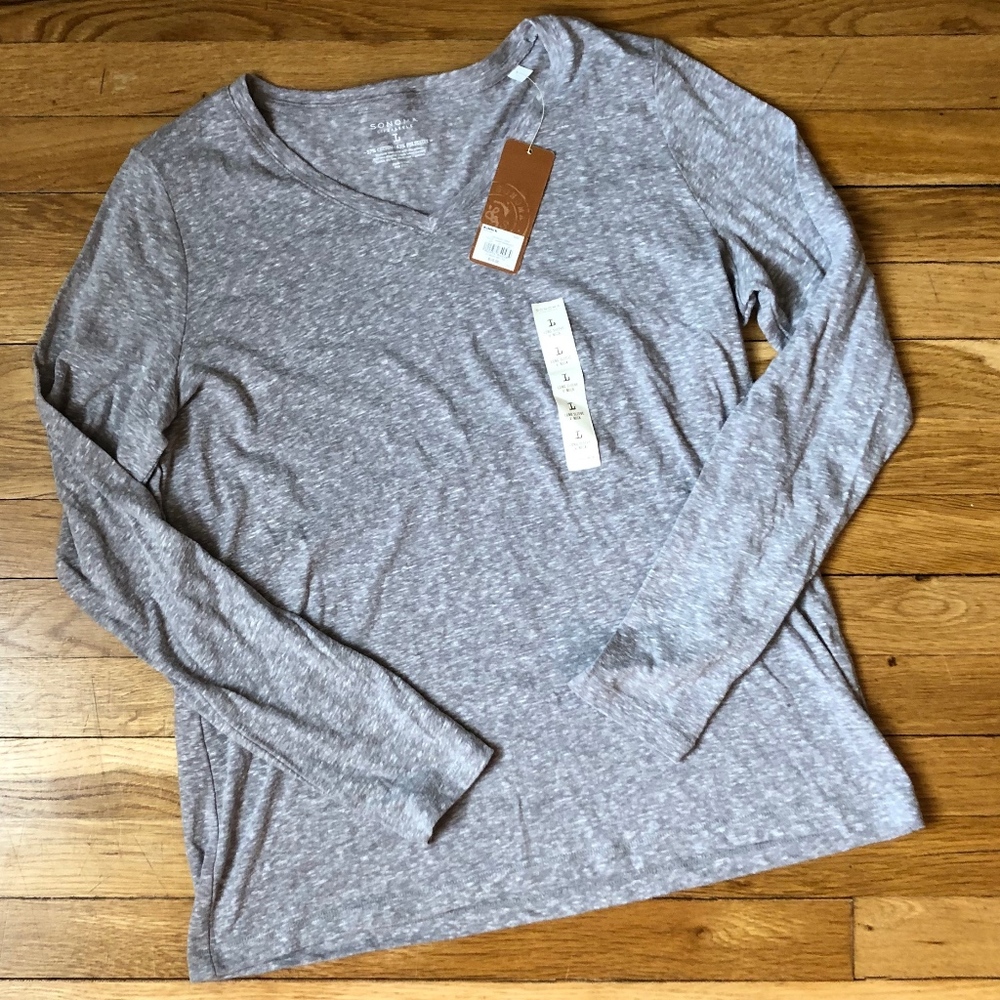 Sonoma Long Sleeve Frost Gray V-Neck Tee